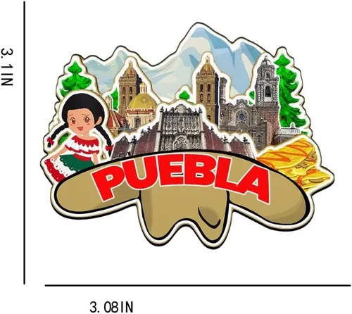 Miniatura 3 de Imán de madera para nevera de Puebla México Monumentos 3D de viaje coleccionables, recuerdos decorativos hechos a mano -2343