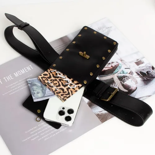 Miniatura 2 de Riñonera retro para mujer, riñonera para teléfono celular, steampunk, medieval, renacentista, accesorios de disfraz, Negro