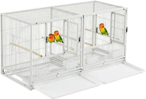 Miniatura 17 de Jaula Doble Apilable con Centro Dividido, Puertas de Caja de Anidación Lateral para Criador de Aves de Vuelo, Jaula Doble Rodante para Aviarios