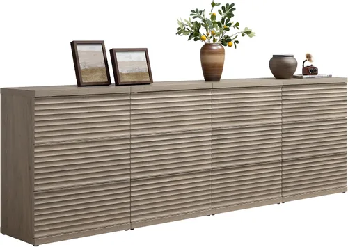 Miniatura 12 de SICOTAS Aparador buffet con almacenamiento, moderna credenza de acento acanalada con 3 cajones más grandes, mesa consola multimedia de mediados