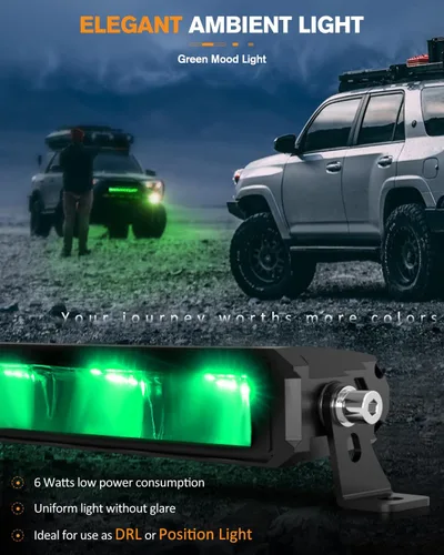 Miniatura 3 de Barra de luz LED sin remaches de 20 pulgadas con DRL verde, luz de conducción todoterreno, hasta 15,000 lúmenes, luz blanca de 6000 K, 1500 pies