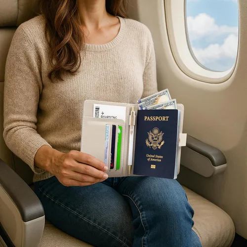 Miniatura 6 de Hermoso soporte para pasaporte para viajes, bonita funda con soporte para bolígrafo para mantener tus documentos de viaje organizados y seguros