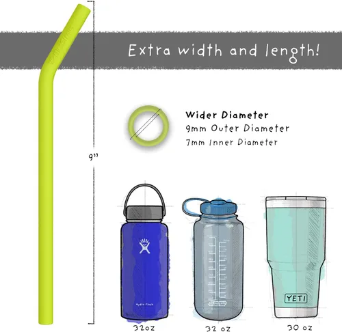 Miniatura 3 de Softy Straws - Paquete de 3 popotes curvados de 9 pulgadas de ancho + tamaño estándar de 8.25 pulgadas + popotes de vaso de 10.5 pulgadas con tapón