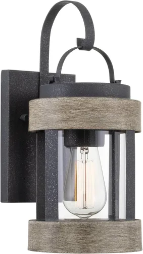 Kira Home Rochester - Farol de pared moderno de granja para exteriores de 14 pulgadas con pantalla de vidrio transparente, aplique de pared exterior