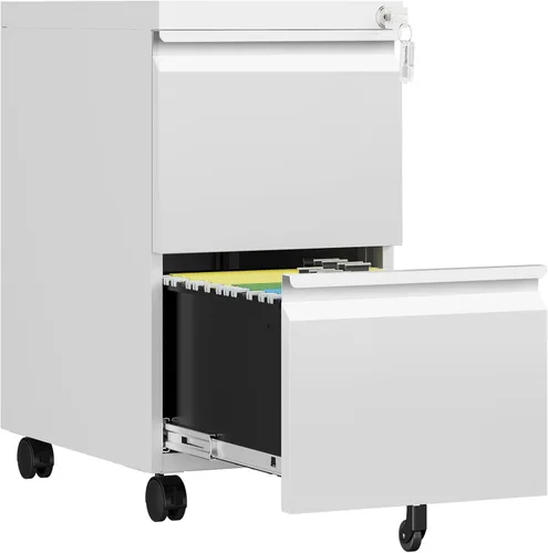 Miniatura 8 de Gabinete archivador de 2 cajones, gabinetes archivadores móviles totalmente montados con cerradura, gabinete archivador de metal rodante con ruedas