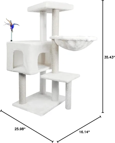 Miniatura 8 de AIWIKIDE Árbol para gatos con juguete para rascar y centro de actividades, torre para gatos con postes para rascar cubiertos de yute, color beige
