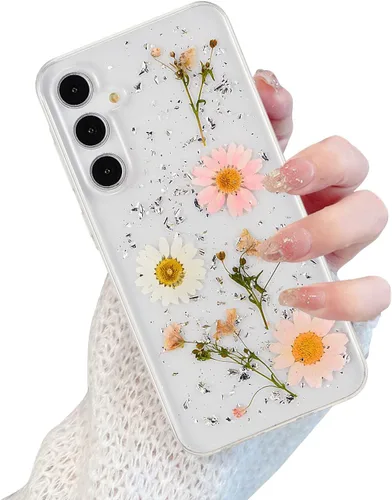 Miniatura 9 de EYZUTAK Funda para Samsung Galaxy A15 4G/5G, Bling Glitter Lentejuelas Hecho a Mano Hoja De Flor Seca Real Funda Estética Transparente Embedded
