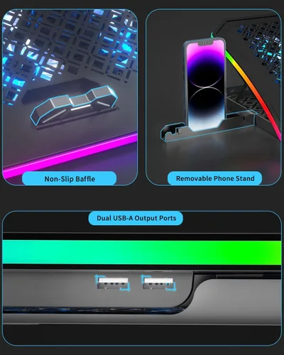 Miniatura 7 de KeiBn Almohadilla enfriadora mejorada para laptop para juegos con 9 ventiladores RGB silenciosos, almohadilla de enfriamiento para portátiles