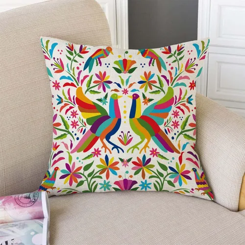 Miniatura 3 de TSSOHU Funda de almohada decorativa cuadrada de 18 x 18 pulgadas, colorida funda de almohada lumbar tradicional mexicana con cremallera oculta, Tss25