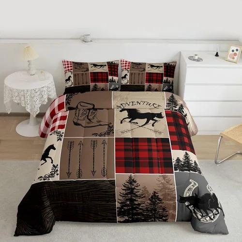 Miniatura 124 de Juego de edredón de oso y ciervo, tamaño individual, ropa de cama de animales salvajes de caza, colcha rústica de cabaña, casa de campo, cuadros