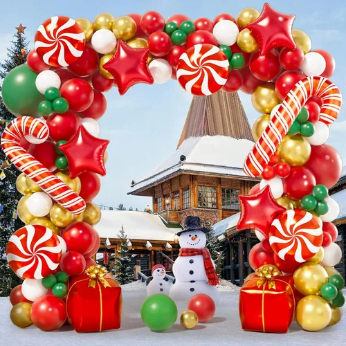 AobkDeco Kit de arco de guirnalda de globos de Navidad de 151 piezas con globos rojos, blancos, dorados, verdes oscuros, globos de papel de Oro rojo