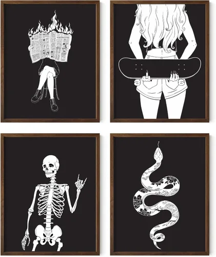 Miniatura 19 de HAUS AND HUES Decoración gótica de pared, juego de 4 impresiones de Halloween, arte de pared de terror y esqueleto, obra de arte espeluznante