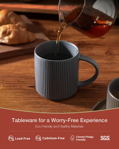 Miniatura 2 de Juego de tazas de café Famiware para 6, tazas de 12 oz con asa para café, té, cacao, leche, juego de tazas de catering con estrella - juego