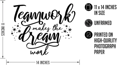 Miniatura 3 de Govivo Teamwork Makes The Dream Work - Impresión artística de pared con cita motivacional, impresión de decoración de pared, póster o lienzo