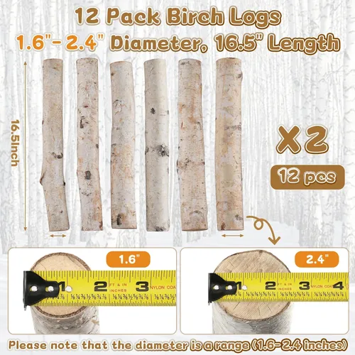 Miniatura 2 de Paquete de 12 troncos de abedul para decoración de chimenea, ramas de madera de abedul decorativas naturales