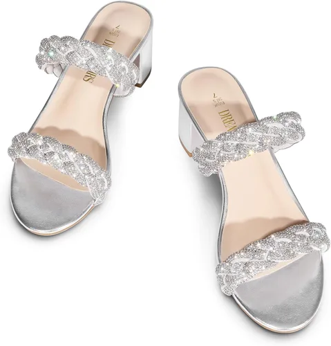 Miniatura 2 de DREAM PAIRS Zapatos de tacón bajo con dos correas trenzadas para mujer, puntera abierta, tacón grueso, sandalias de tacón grueso, para fiestas