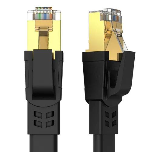 Cable Ethernet CAT8 de 25 pies, cable de red LAN de alta velocidad y resistente Cat8 de 40 Gbps, 2000 MHz con conector RJ45 chapado en oro para Negro