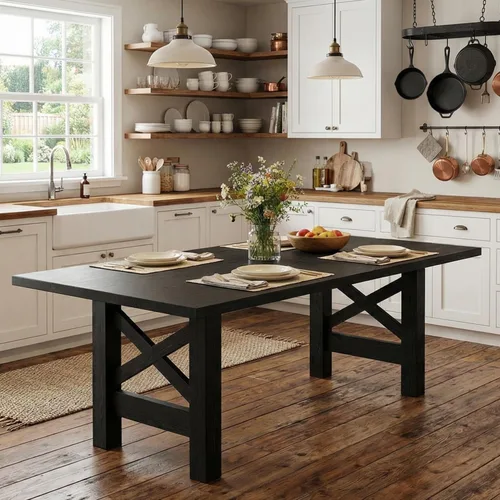 Miniatura 4 de Garvee Mesa de comedor de madera para 6 a 8 personas, mesa de cocina grande resistente, mesas de comedor rectangulares de 70.87 pulgadas de largo