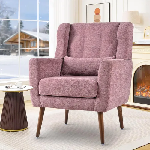 Miniatura 16 de cinkehome Sillas decorativas con brazos para sala de estar, sillón moderno tapizado en chenilla, cómoda silla de salón acolchada y suave