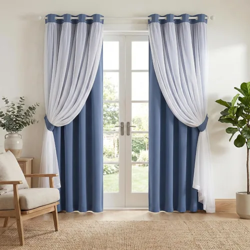 Miniatura 31 de PONY DANCE Cortinas Opacas con Superposición de Gasa, Cortinas de Doble Capa con Aislamiento Térmico Mix & Match para Oscurecer Habitaciones