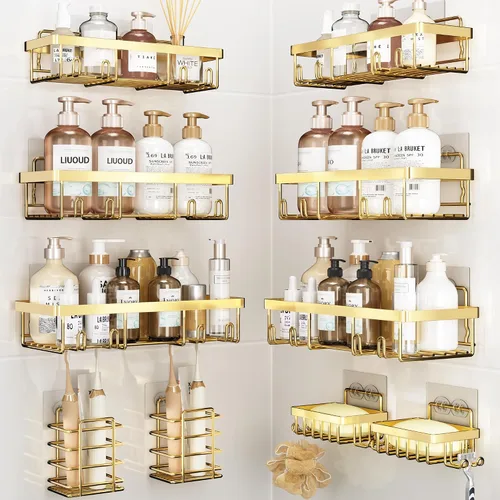 Miniatura 10 de Liuoud Juego de 5 Organizadores de Ducha Adhesivos para Pared, Estante para Interior de Ducha, Cesta de Almacenamiento de Baño Inoxidable Resistente