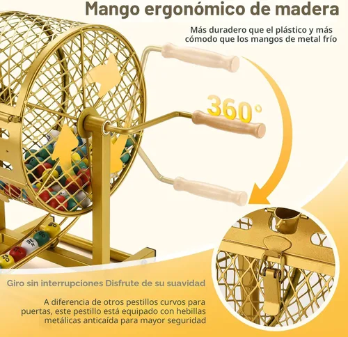 Miniatura 3 de AugFir Juegos de bingo de 12.6 pulgadas de alto con jaula de acero, juego de bingo profesional para adultos/niños, incluye fichas de colores, 30
