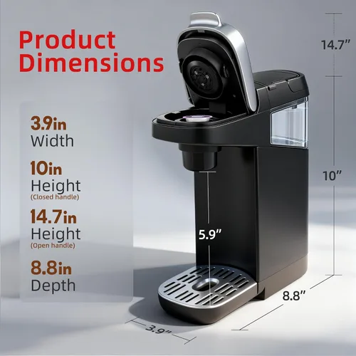 Miniatura 8 de Cafetera pequeña de una sola porción para K Cup y café molido, café rápido de una taza, 6 a 12 oz. Tamaños de preparación, máquina con recordatorio