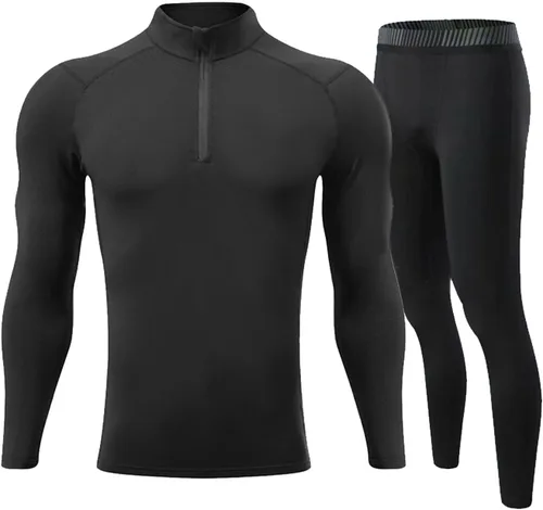 Miniatura 3 de Conjunto de ropa interior térmica para hombre, conjunto de sudadera de forro polar y pantalones largos de forro polar, cálido de secado rápido, capa