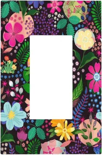 Miniatura 137 de Cubierta de interruptor de luz de 3 cuadrillas con diseño de flores azules púrpuras, cubierta de placa de pared de triple palanca, arbustos florales