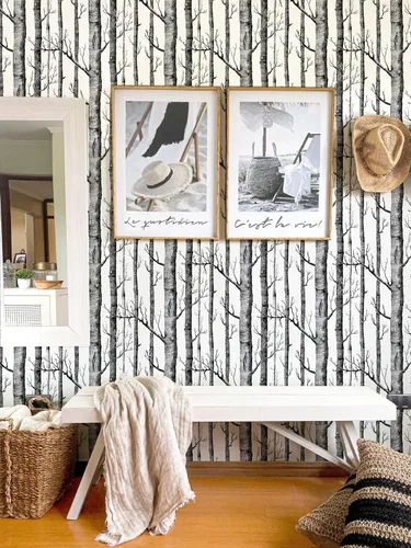 Miniatura 3 de Papel tapiz de árbol de abedul de 17.7" x 118" despegar y pegar para dormitorio/sala de estar papel contact negro removible autoadhesivo papel