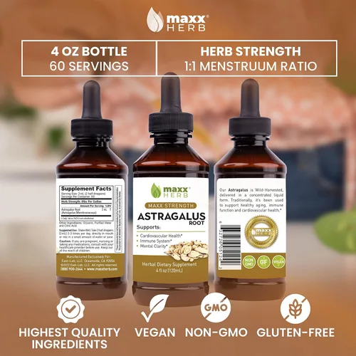 Miniatura 5 de Maxx Herb Extracto de raíz de astrágalo: la tintura líquida de máxima fuerza se absorbe mejor que las cápsulas o el polvo, para apoyo inmunológico