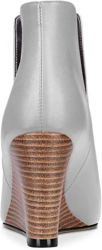 Miniatura 3 de Aachcol Botines de cuña para mujer, botines cortos, punta puntiaguda, tacón alto y grueso, mate, 4 pulgadas