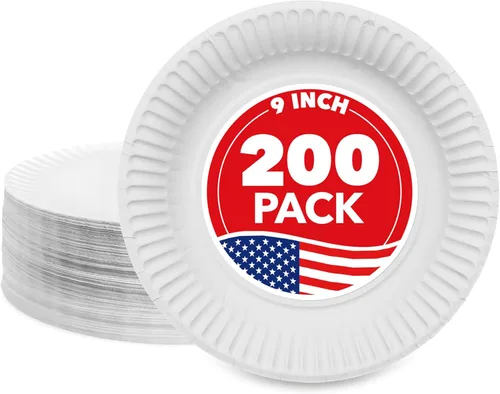 Miniatura 4 de Stock Your Home Platos de papel de 9 pulgadas sin recubrimiento, platos desechables de uso diario de 9 pulgadas, a granel, blanco, 300