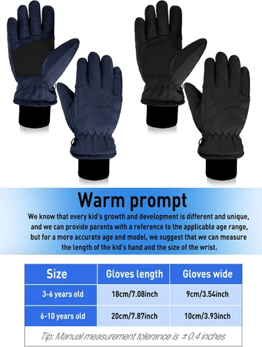 Miniatura 3 de SATINIOR 2 pares de guantes impermeables para niños, guantes de nieve cálidos para invierno, guantes de esquí para niños y niñas, resistentes al