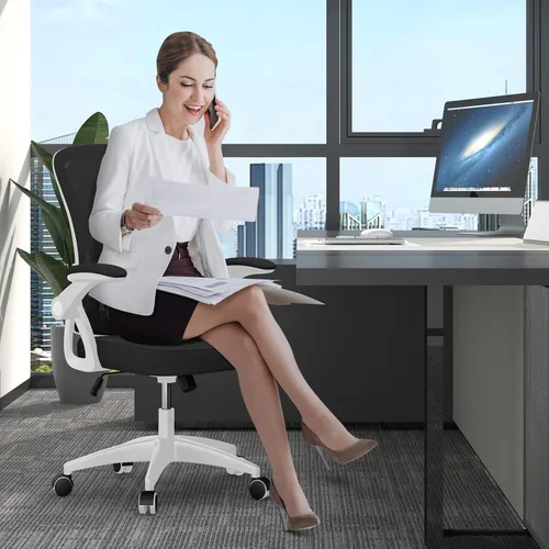 Miniatura 2 de naspaluro Silla de oficina ergonómica, silla de computadora con respaldo medio con altura ajustable, brazos abatibles y soporte lumbar, silla