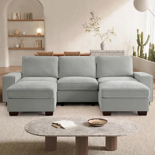 Miniatura 32 de TEKAMON Sofá Modular de 100" con Almacenamiento en los Asientos, Cómodo Sofá de Tela Chenilla de 3 Plazas para Sala de Estar, Oficina, Apartamento