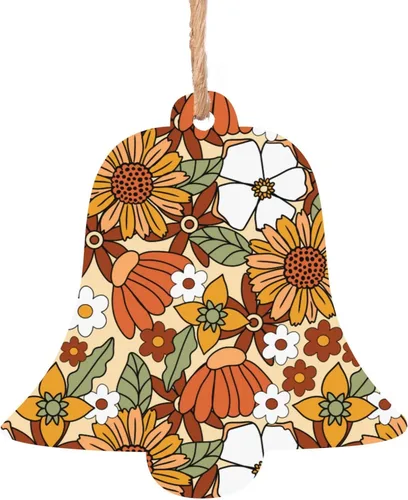 Miniatura 8 de 70s Retro Floral Flower Wooden Christmas Ornaments with Twines Holiday Hanging Decorations Angel Shapes Wood Slice Ornaments for Christmas Tree