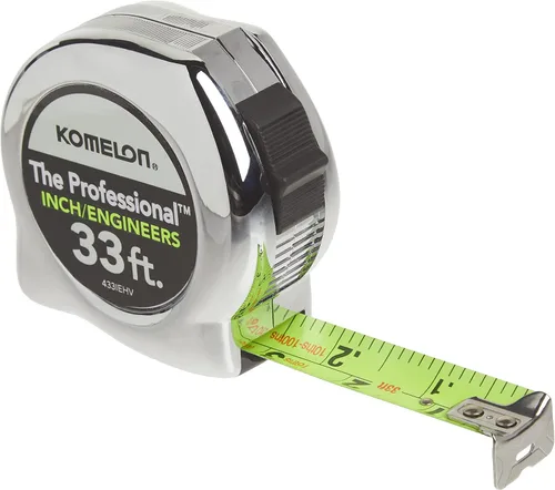 Miniatura 9 de Komelon 425IEHV Cinta métrica profesional de alta visibilidad con escala de pulgada e ingeniero, impresa 25 pies por 1 pulgada, cromada