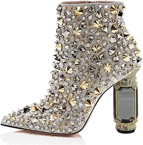 Miniatura 50 de FSJ Botas de tacón alto con punta puntiaguda para mujer, con tacón alto, con cremallera lateral brillante, estilo casual, para uso diario, zapatos