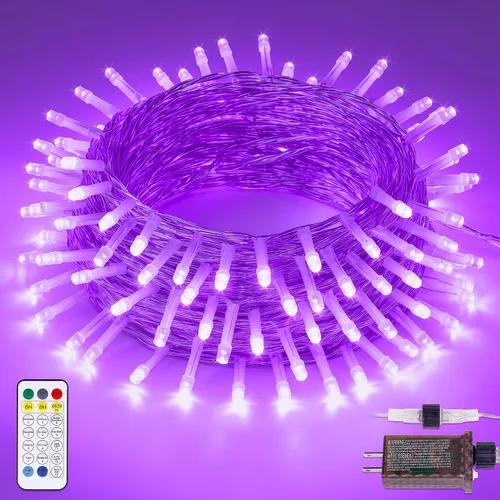 Miniatura 18 de Cadena de 200 luces LED de 98 pies, impermeables con 8 modos con memoria, fuente de alimentación certificada por UL de 30 V para el hogar, jardín