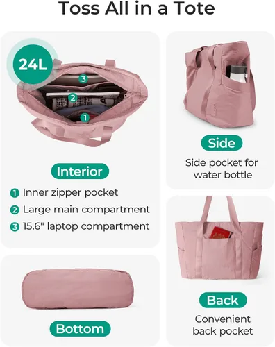 Miniatura 54 de BAGSMART Bolsa de mano para mujer con cremallera, bolsa de gimnasio con compartimentos, bolsa de trabajo para enfermera, baile, bolsa de yoga