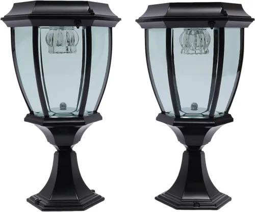 Lámpara solar LED para poste de entrada, valla de entrada, farol al aire libre, para el hogar, jardín, patio, 6000 lúmenes (negro)