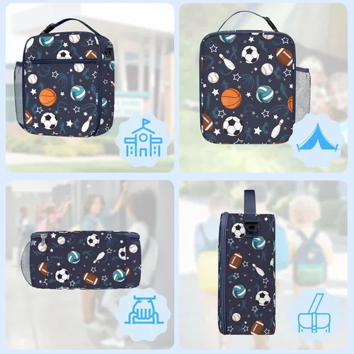 Miniatura 6 de Bolsa de almuerzo térmica aislada para niños Clastyle Sport Ball, grande, azul, con enfriador térmico, para niños, para picnic, escuela, canasta