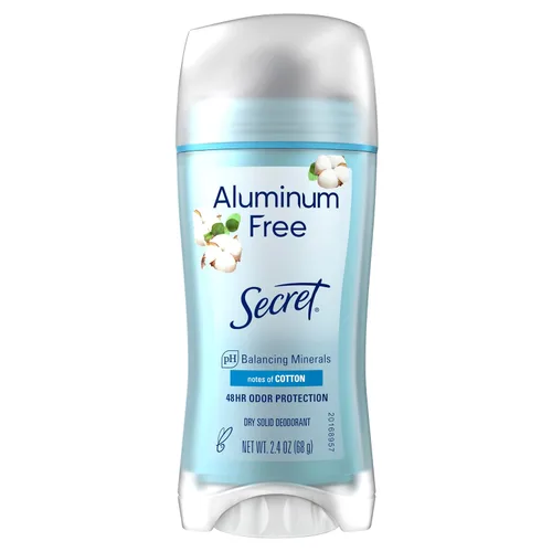 Desodorante Secret sin aluminio para mujeres, protección contra olores de 48 horas, libre de parabenos, colorantes, talco y bicarbonato de sodio,