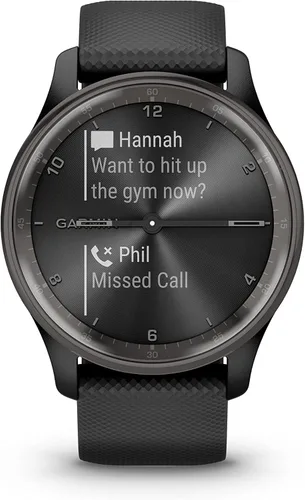 Miniatura 2 de Garmin vívomove Trend, elegante reloj inteligente híbrido, batería de larga duración, manecillas dinámicas del reloj y pantalla táctil, color negro