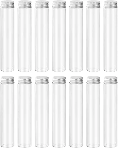 Viales de vidrio de 80 ml, 14 piezas, con tapa de rosca de aluminio, 14 botellas de vidrio transparente de BKMAMLAB