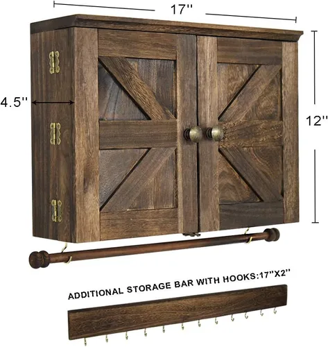 Miniatura 2 de Organizador de joyas rústico montado en la pared con decoración de puerta de granero de madera, soporte de pared de madera, soporte de joyería