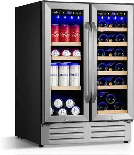 Miniatura 13 de Velivi Mini refrigerador con puerta de cristal, nevera pequeña, escritorio, enfriador de bebidas para bebidas de cerveza, 1.4 pies cúbicos