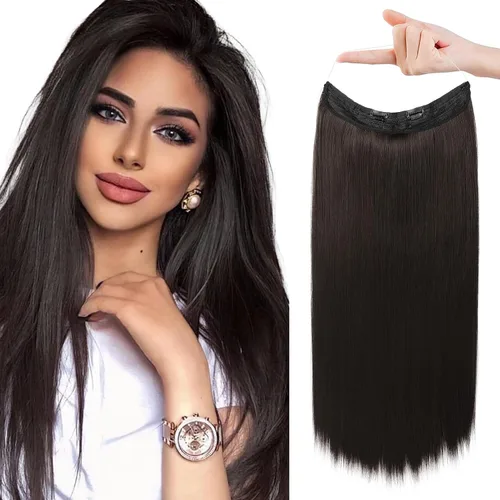 Miniatura 51 de REECHO - Extensiones de cabello con alambre invisible y con cintillo transparente, tamaño ajustable, clips seguros extraíbles, cabello lacio, diseño