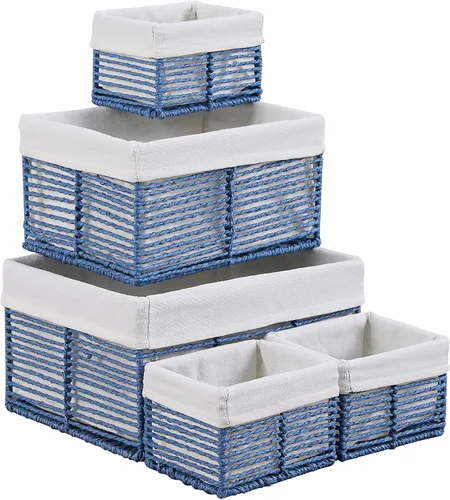 Miniatura 8 de Vagusicc Cesta de almacenamiento de mimbre, cesta de cuerda de papel tejida a mano, cesta rectangular pequeña para organizar, contenedor de Beige